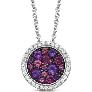 14k Halo Pendant Necklace – Pink Tourmaline, Garnet & Amethyst